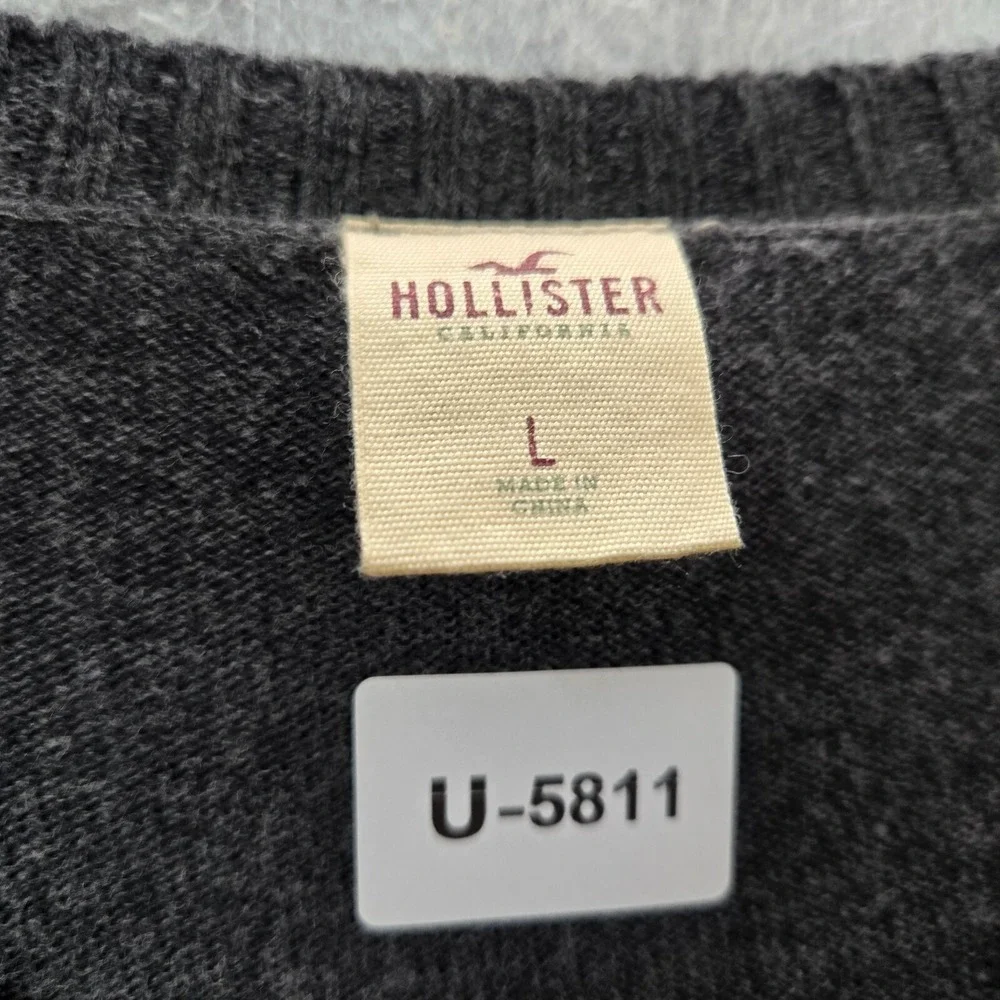 Hollister Men Sweater Large Gray Knit V Neck‎ Cotton Blend Long Sleeve NWT